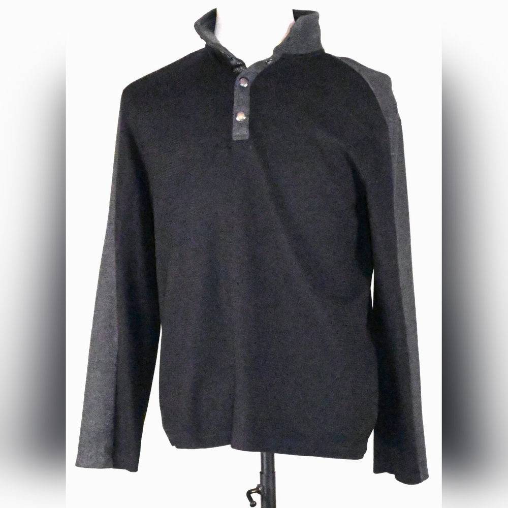 Calvin Klein Pullover 1/4 Snap Men's M Black /Gray, Name On Front Long Sleeves